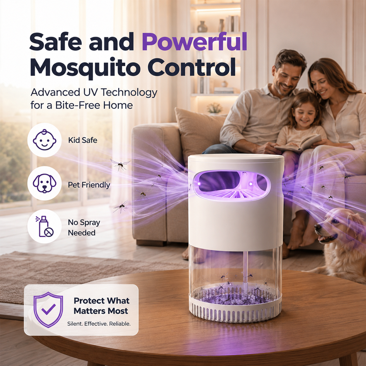 🔥 Quiet UV Mosquito Trap – Chemical-Free & Safe for Kids & Pets🦟
