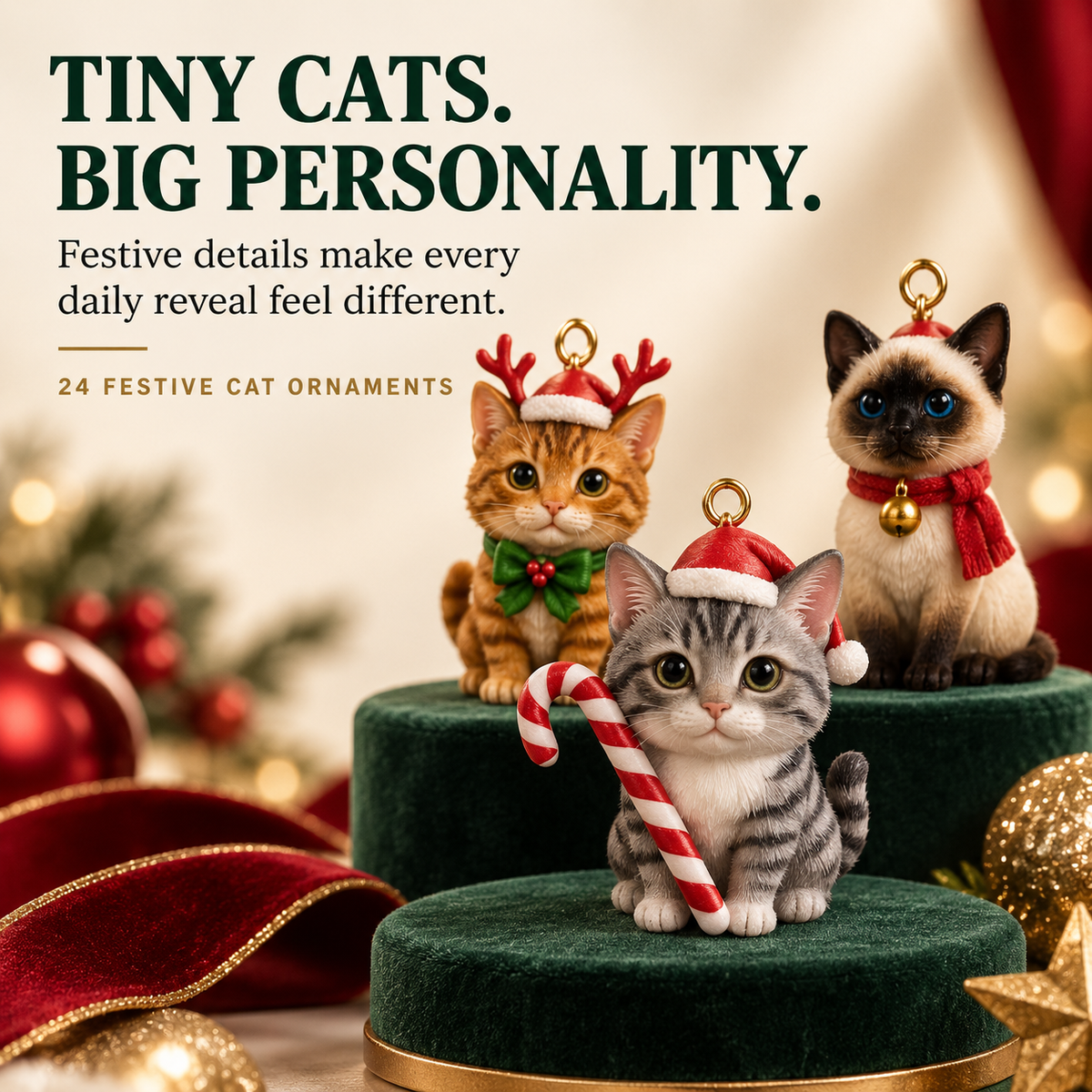 🐱 24-Day Cat Advent Calendar – Tiny Christmas Cat Ornaments