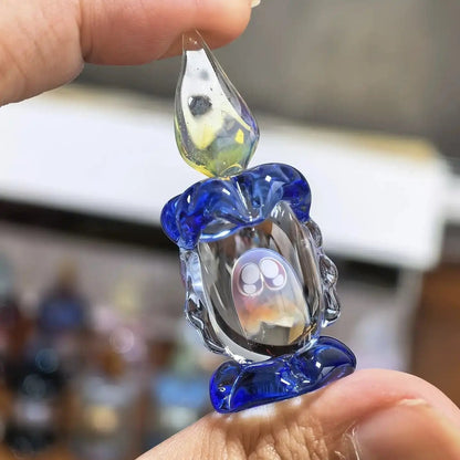 🎃 Ghost Candle Glass Figurine – Handmade Halloween Shelf Décor