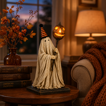 Summerween Sale 50% OFF - Lighted Vintage Ghost Figurine with Glowing Pumpkin Staff