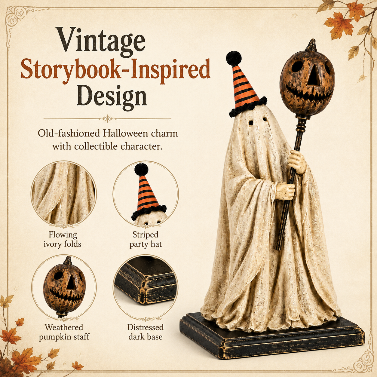 Summerween Sale 50% OFF - Lighted Vintage Ghost Figurine with Glowing Pumpkin Staff