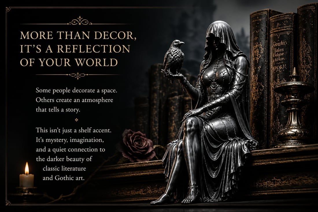 🖤 Gothic Raven Shelf Sitter Statue – A Symbol of Mystery, Wisdom & Dark Elegance
