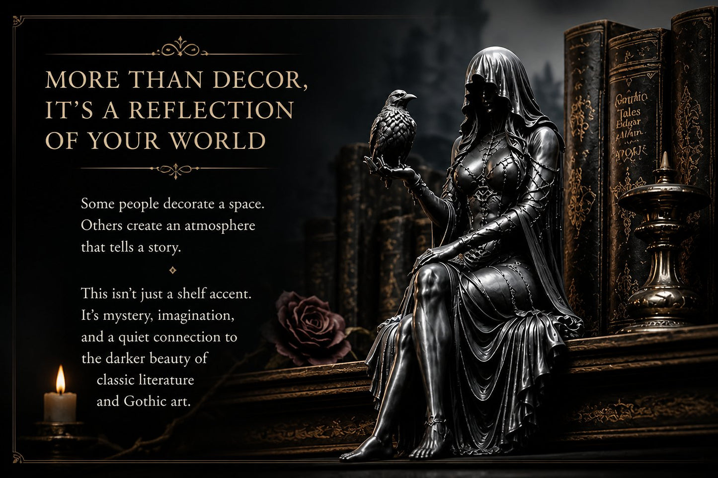 🖤 Gothic Raven Shelf Sitter Statue – A Symbol of Mystery, Wisdom & Dark Elegance