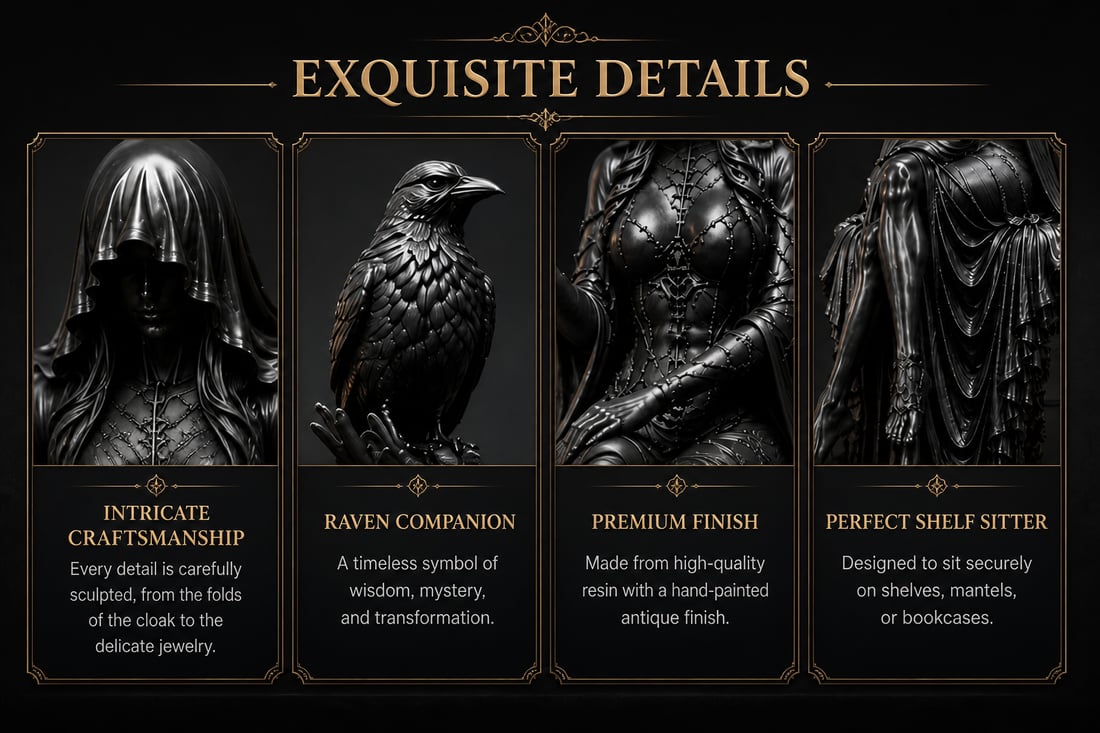 🖤 Gothic Raven Shelf Sitter Statue – A Symbol of Mystery, Wisdom & Dark Elegance