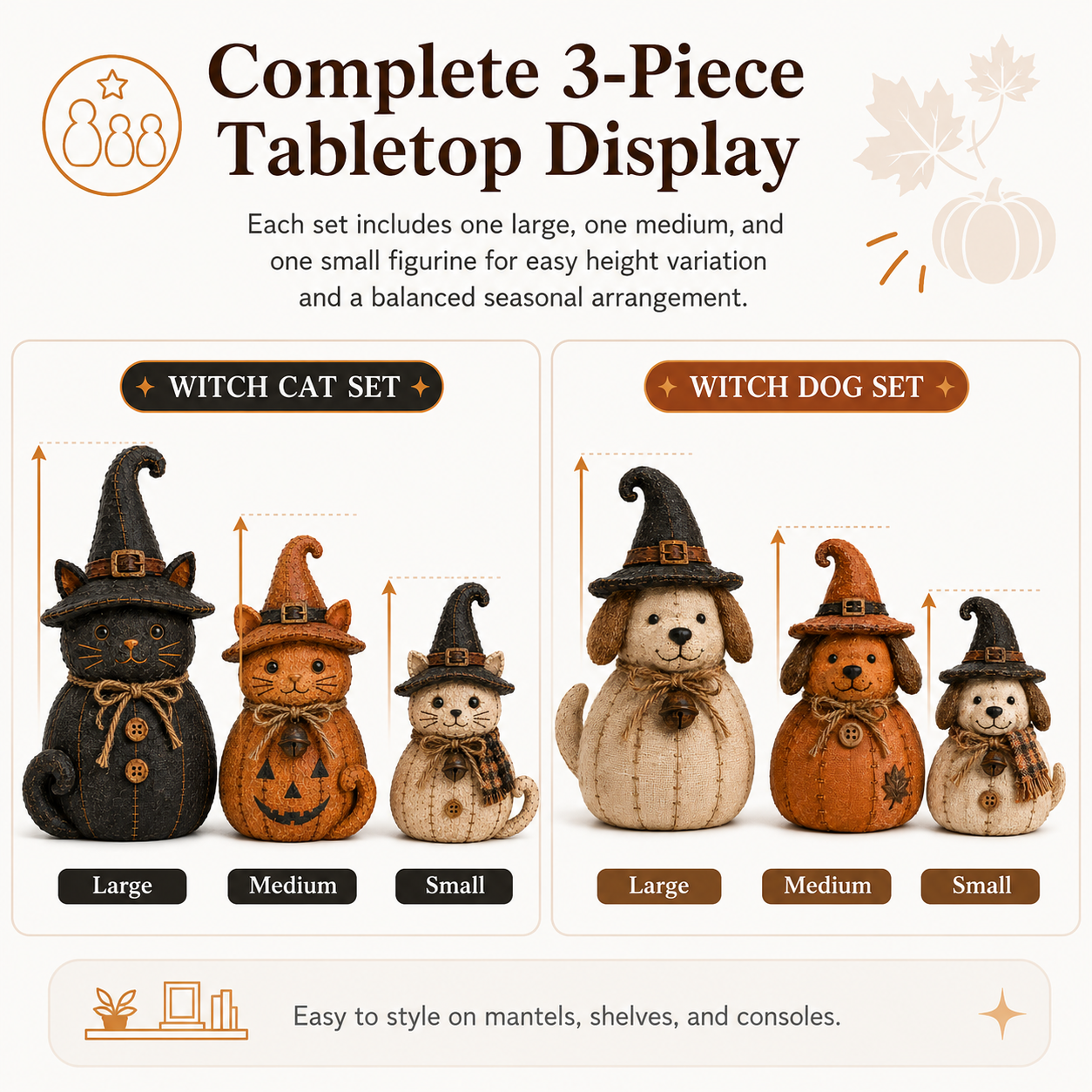 🔥🎁Vintage Witch Cat & Dog Decor Set