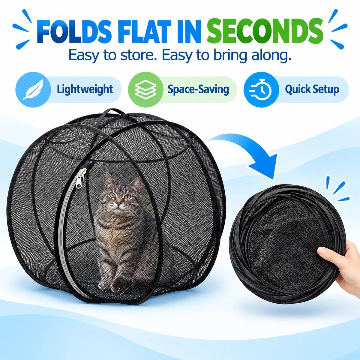 ❤️360° Panoramic Foldable Cat Playpen – Breathable Mesh Pet Enclosure