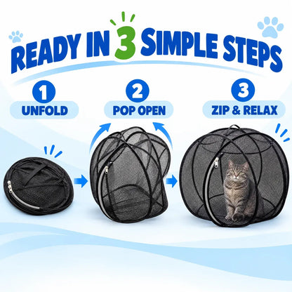 ❤️360° Panoramic Foldable Cat Playpen – Breathable Mesh Pet Enclosure