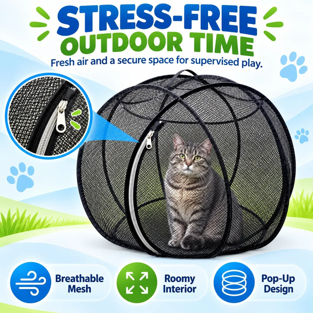 ❤️360° Panoramic Foldable Cat Playpen – Breathable Mesh Pet Enclosure