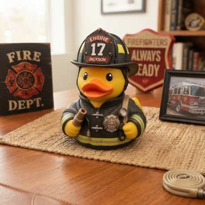 Personalized Firefighter Duck Figurine