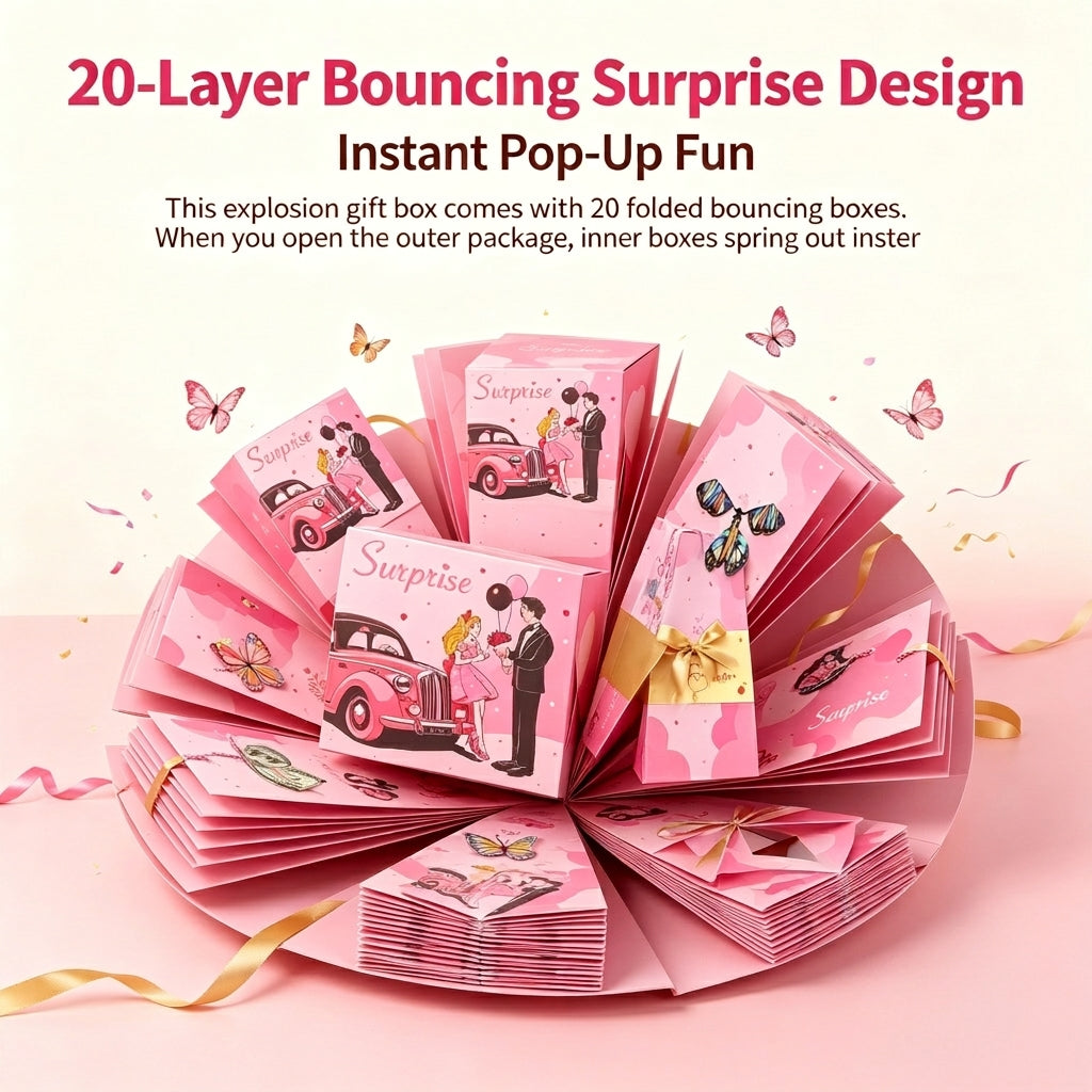 Birthday 20 Bounces Surprise Gift Box with Flying Butterfly Toys