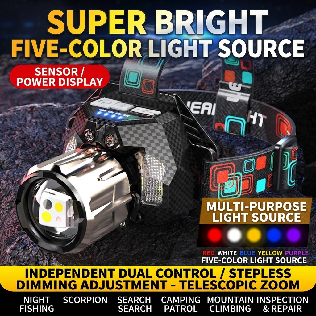 5-color rechargeable outdoor waterproof multi-mode LED headlamp