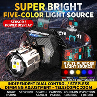 High-powered 5-color headlamp (UV purple white yellow blue red light)