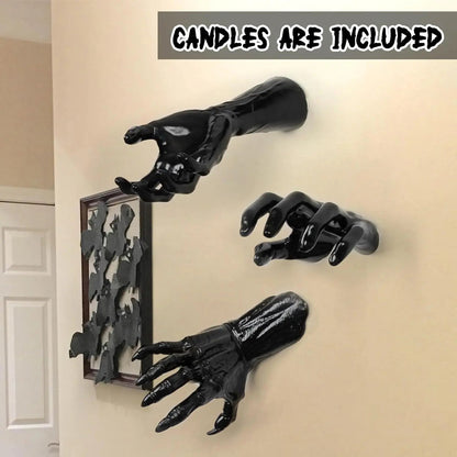 Halloween Decorations, Pack of 3 Wall Mounted Creepy Reaching Hands with Lighted Candles, Life-Sized Horror Hands for Gothic Wall Decorations, Scary Halloween Decorations IndoorEaster