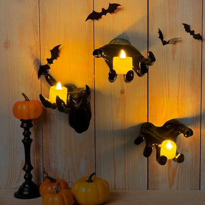 Halloween Decorations, Pack of 3 Wall Mounted Creepy Reaching Hands with Lighted Candles, Life-Sized Horror Hands for Gothic Wall Decorations, Scary Halloween Decorations IndoorEaster
