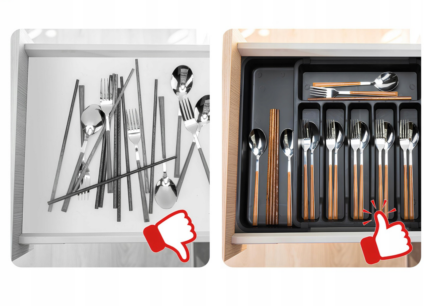 Expandable Kitchen Cutlery Organizer with Dividers – Adjustable Tray for Sorting Knives, Forks, and Spoons