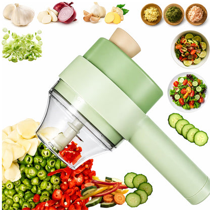 4 in 1 Electric Vegetable chopper hand held, Ninja Food Chopper, Mini Fruit Slicer,Garlic Chopper,Egg whisk and Meat Mincer,Handheld Veggie Cutter for Salad