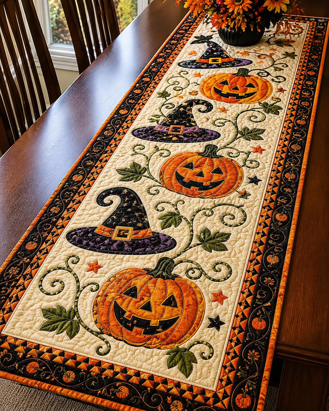 2-in-1 Halloween & Fall🎃🍂 Autumn Spell Quilted Table Runner