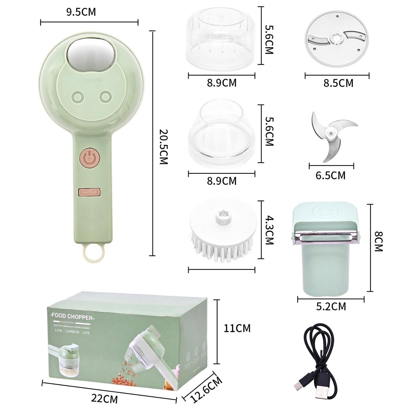 4 in 1 Electric Vegetable chopper hand held, Ninja Food Chopper, Mini Fruit Slicer,Garlic Chopper,Egg whisk and Meat Mincer,Handheld Veggie Cutter for Salad