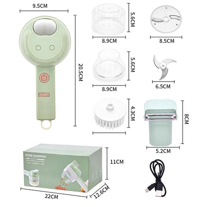 4 in 1 Electric Vegetable chopper hand held, Ninja Food Chopper, Mini Fruit Slicer,Garlic Chopper,Egg whisk and Meat Mincer,Handheld Veggie Cutter for Salad