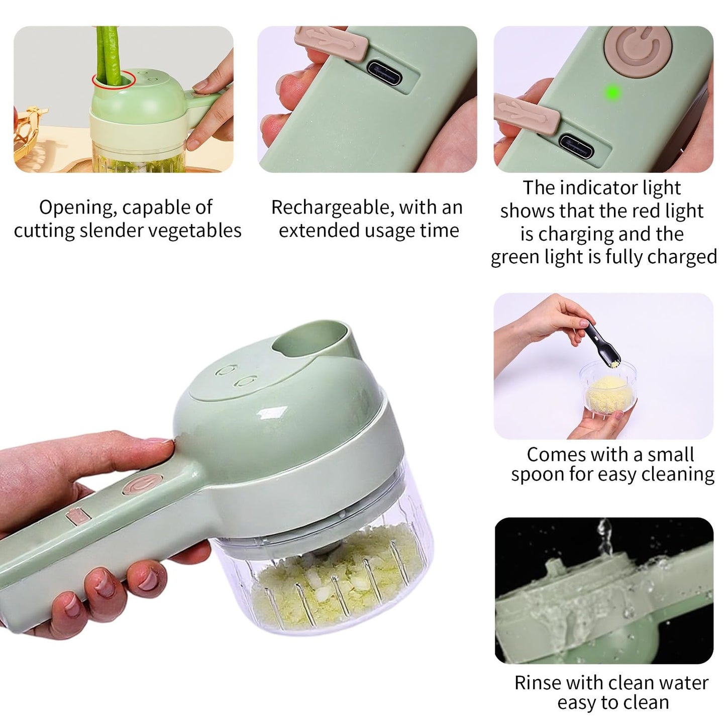 4 in 1 Electric Vegetable chopper hand held, Ninja Food Chopper, Mini Fruit Slicer,Garlic Chopper,Egg whisk and Meat Mincer,Handheld Veggie Cutter for Salad