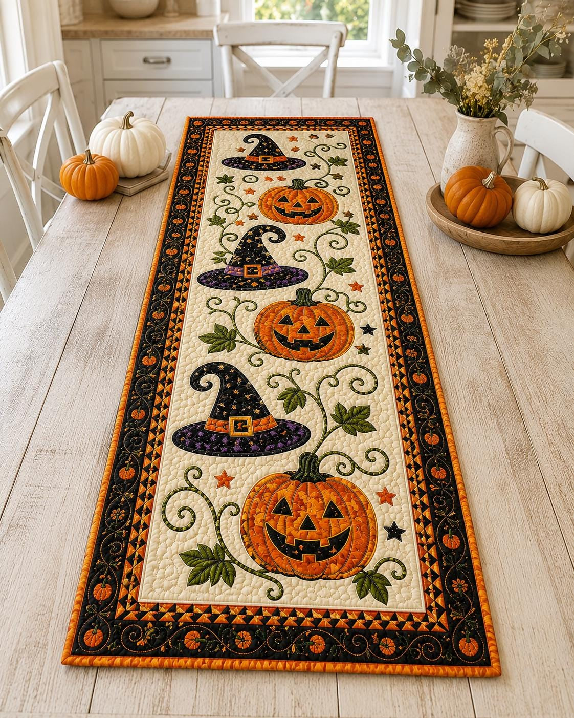 2-in-1 Halloween & Fall🎃🍂 Autumn Spell Quilted Table Runner