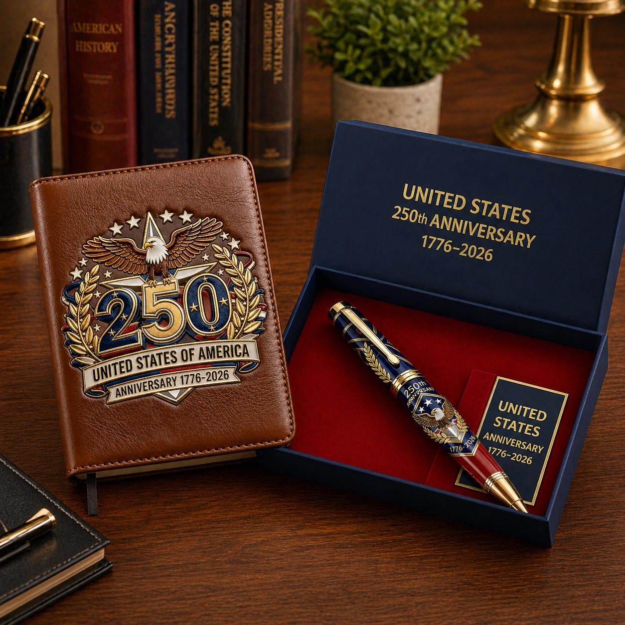 USA 250th Anniversary Notebook & Pen Set, 1776-2026 Patriotic Gift