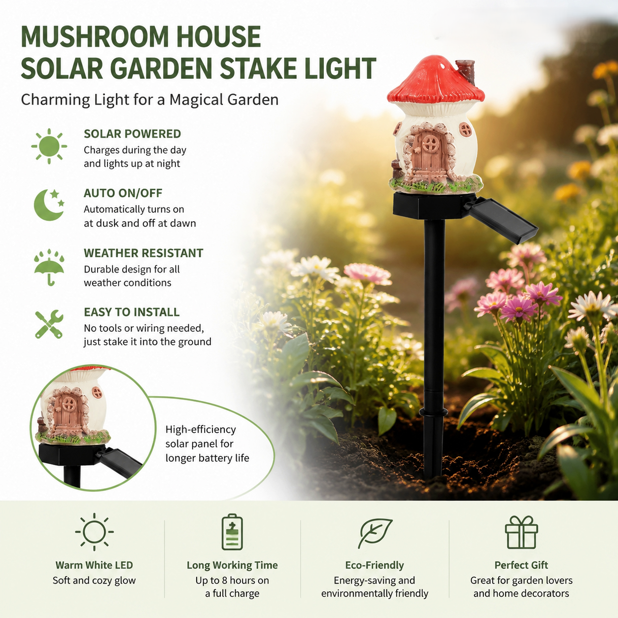 🍄Solar Fairy Tale Mushroom Cottage Garden Light – Whimsical Warm Glow for Paths, Patios & Flower Beds🌙(Buy More Save More)