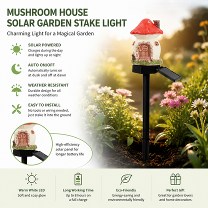 🍄Solar Fairy Tale Mushroom Cottage Garden Light – Whimsical Warm Glow for Paths, Patios & Flower Beds🌙(Buy More Save More)
