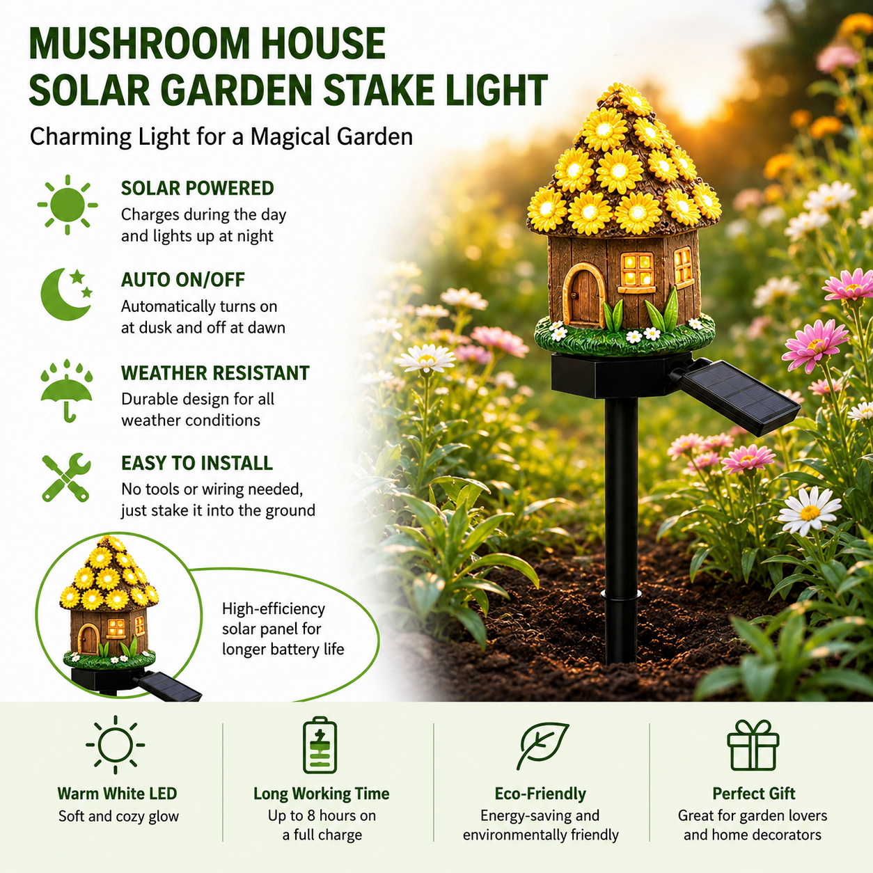 🍄Solar Fairy Tale Mushroom Cottage Garden Light – Whimsical Warm Glow for Paths, Patios & Flower Beds🌙(Buy More Save More)
