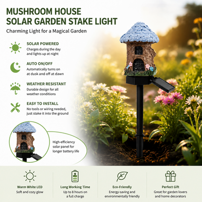 🍄Solar Fairy Tale Mushroom Cottage Garden Light – Whimsical Warm Glow for Paths, Patios & Flower Beds🌙(Buy More Save More)