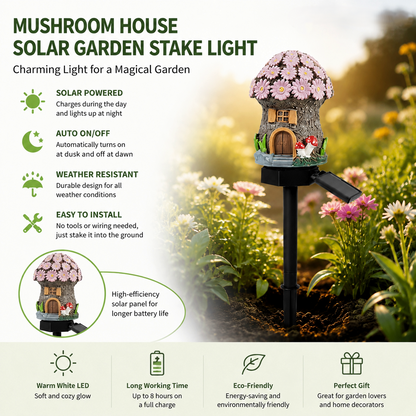 🍄Solar Fairy Tale Mushroom Cottage Garden Light – Whimsical Warm Glow for Paths, Patios & Flower Beds🌙(Buy More Save More)