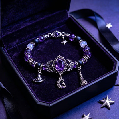 🔮 Witch’s Crystal Moon Charm Bracelet