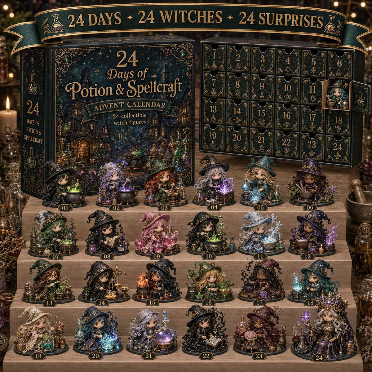 🧙‍♀️ 24 Days of Witchy Magic – 2026 Potion & Spellcraft Advent Calendar with 24 Enchanted Collectible Witch Figurines & Daily Surprises