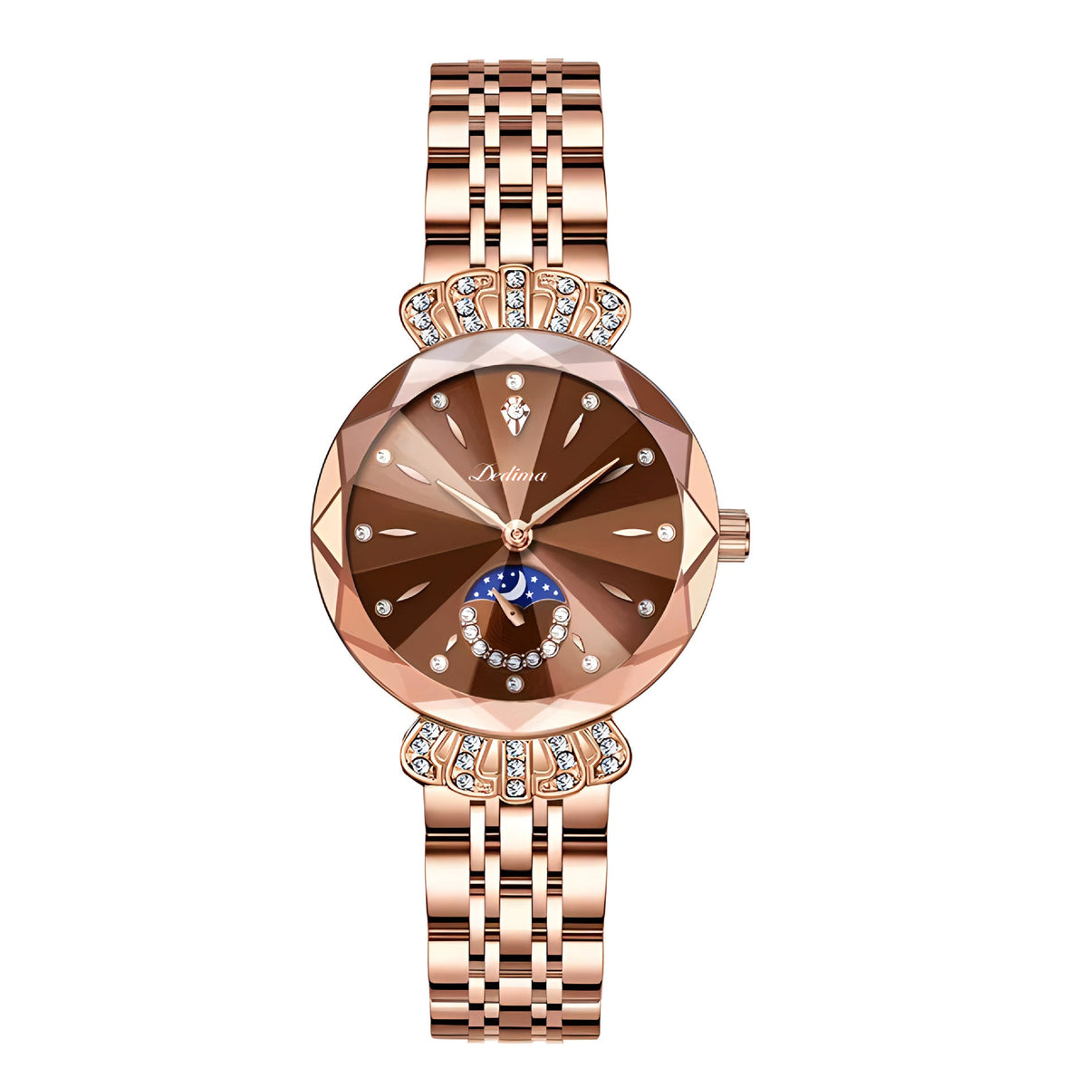 👑 Luxurious Rose Gold Crystal Quartz Watch – Diamond Cut Vintage Wristwatch ✨