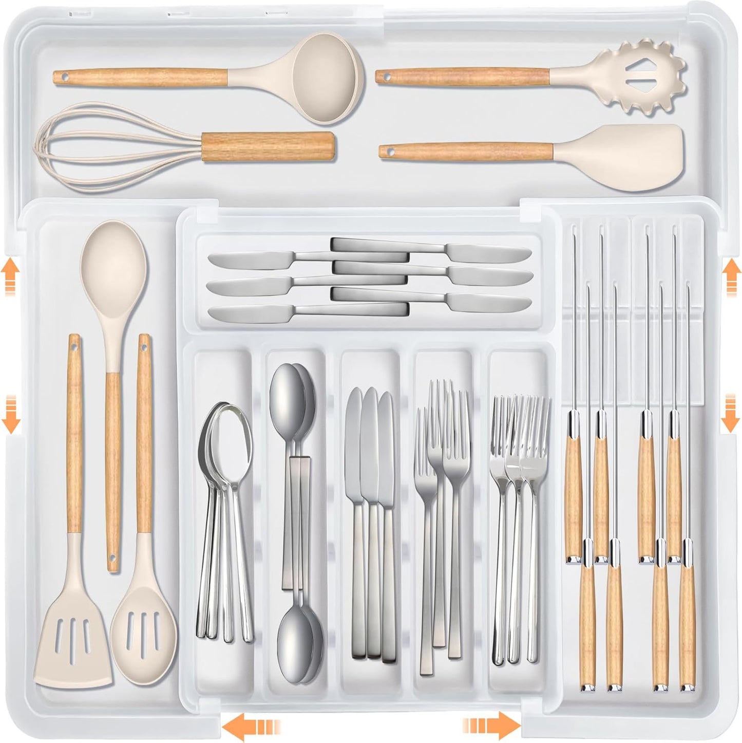 Expandable Kitchen Cutlery Organizer with Dividers – Adjustable Tray for Sorting Knives, Forks, and Spoons