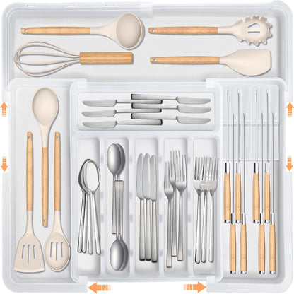 Expandable Kitchen Cutlery Organizer with Dividers – Adjustable Tray for Sorting Knives, Forks, and Spoons