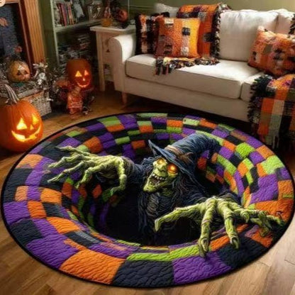 3D Skeleton Vortex Quilted Round Halloween Rug