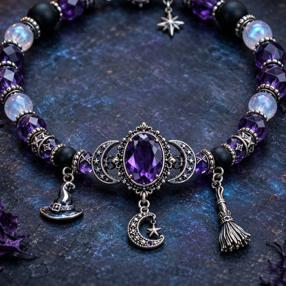 🔮 Witch’s Crystal Moon Charm Bracelet