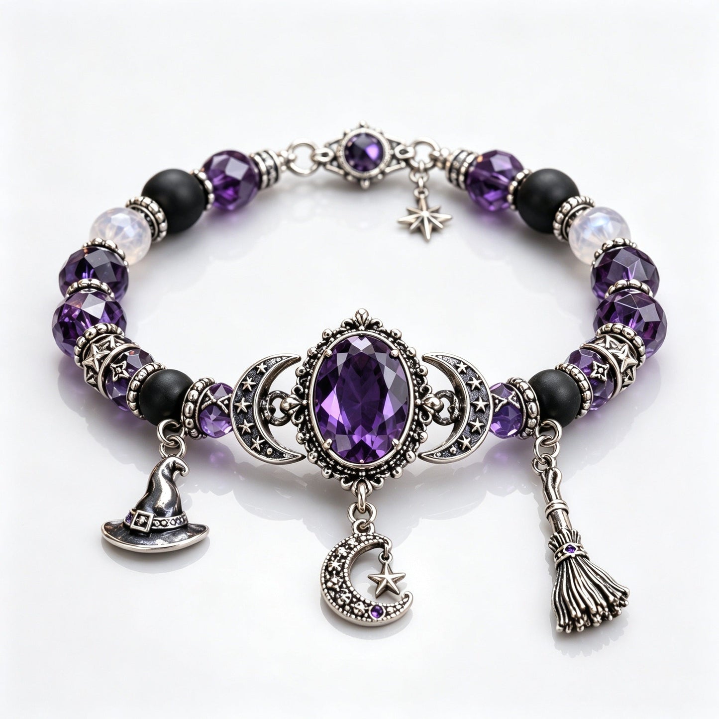 🔮 Witch’s Crystal Moon Charm Bracelet