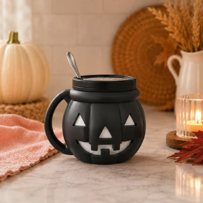 🎃 Spooky Season Starts Here — Cute Pumpkin Cup with Built-In Spoon Holder! 🥄✨