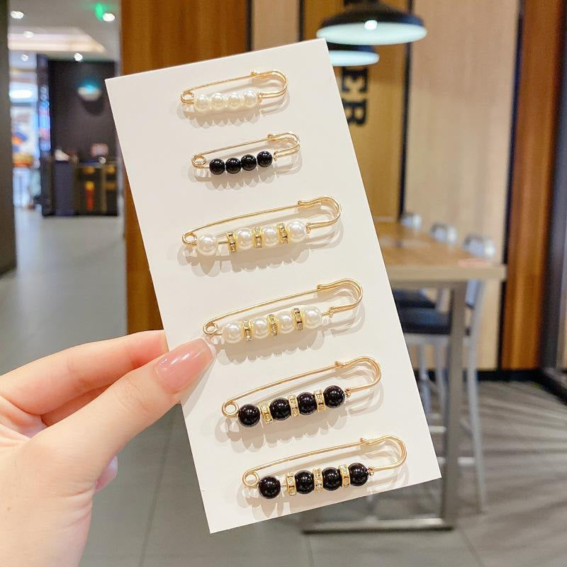 🔥6-Piece Pearl Brooch Pin Set - Decorative Mixed-Style Fasteners for Cardigans & Dresses