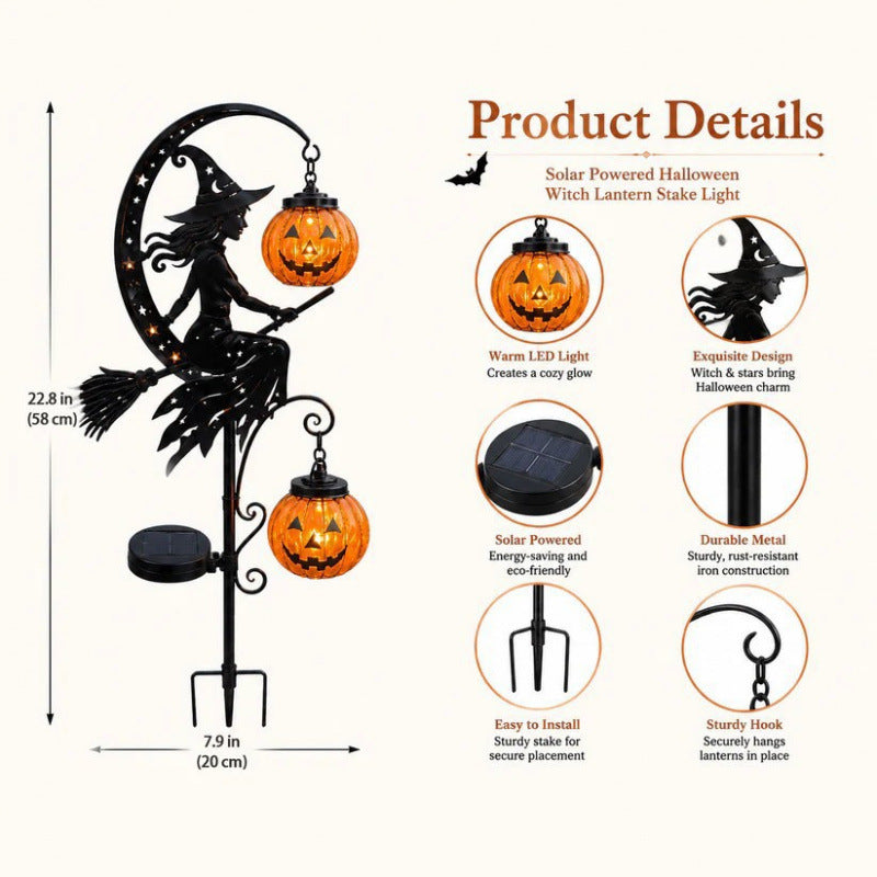 🎃 Halloween Early Bird Sale | 49% OFF Witch and Pumpkin Moon-Shaped Garden Stake Light