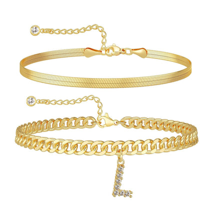 ✨ Gold Initial Anklet – 14K Gold Plated, Waterproof Adjustable Letter Pendant, Stackable Beach Jewelry