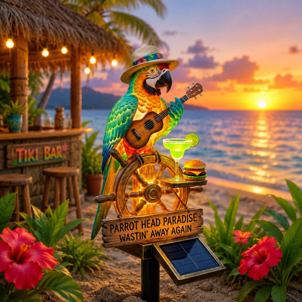 Solar Parrot Garden Light, Tropical LED Outdoor Décor for Patio & Garden