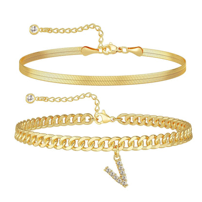✨ Gold Initial Anklet – 14K Gold Plated, Waterproof Adjustable Letter Pendant, Stackable Beach Jewelry