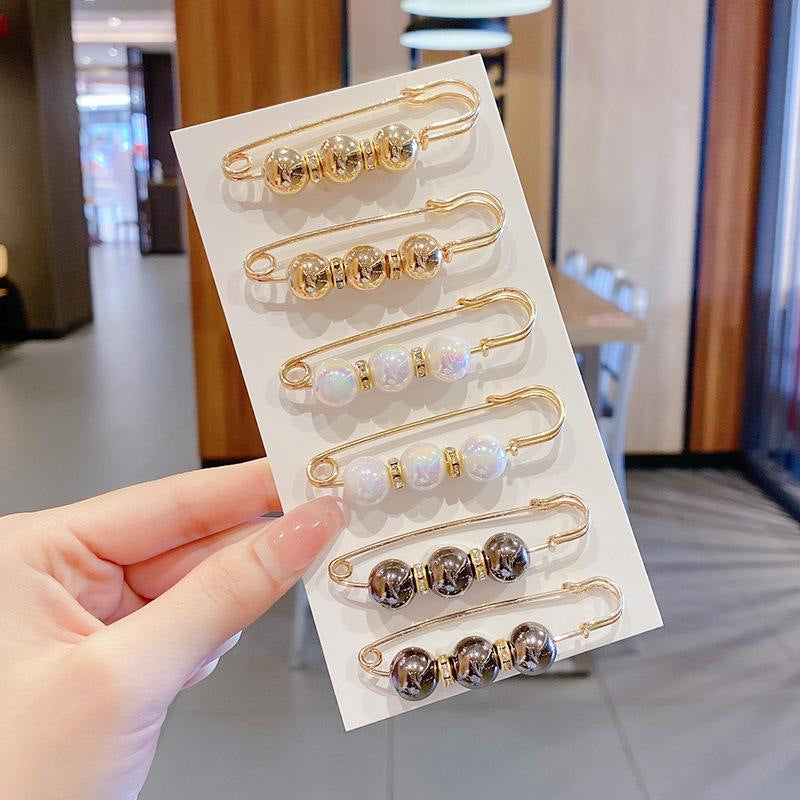 🔥6-Piece Pearl Brooch Pin Set - Decorative Mixed-Style Fasteners for Cardigans & Dresses