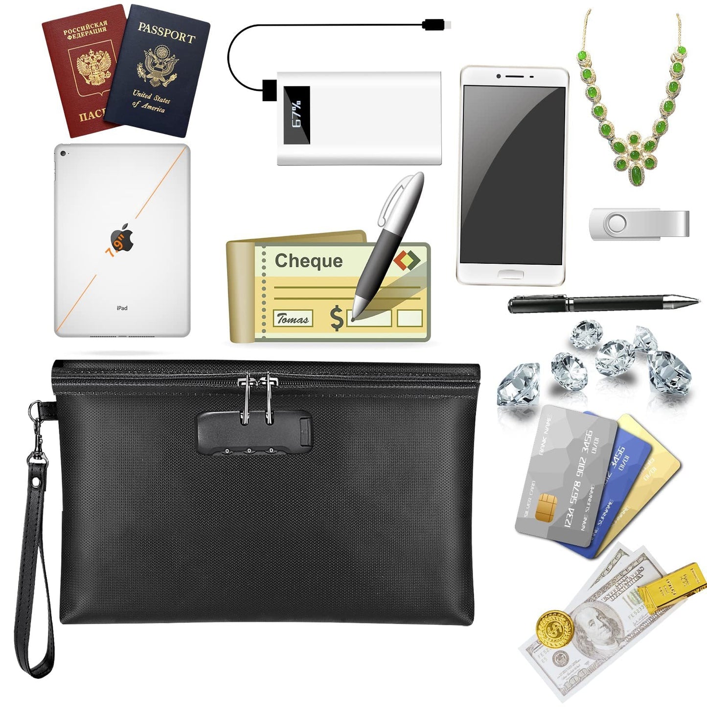 Fireproof Document Bag – Waterproof File Organizer for Cash, Passport, Legal Documents & Valuables