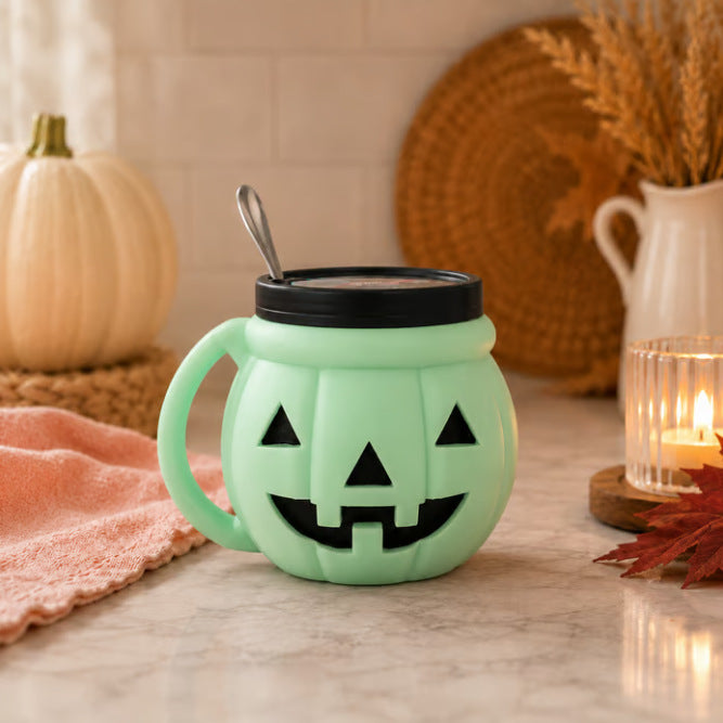 🎃 Spooky Season Starts Here — Cute Pumpkin Cup with Built-In Spoon Holder! 🥄✨