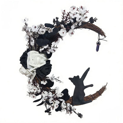 🌙🐈‍⬛ Light Up Your Door With a Magical Halloween Moon Cat Wreath