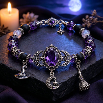 🔮 Witch’s Crystal Moon Charm Bracelet